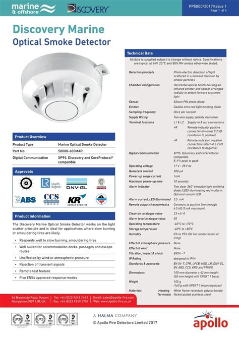 Fire Panel Apollo Discovery Marine Optical Smoke Detector Mar