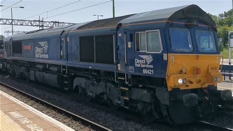 Drs Class 66 66421 Gresty Bridge Tmd Passes Milton Keynes With Tesco Intermodal Train 17 6 22