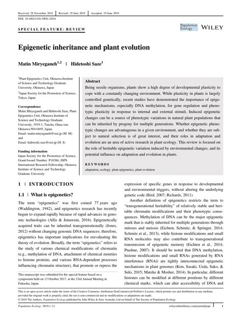 (PDF) Epigenetic inheritance and plant evolution