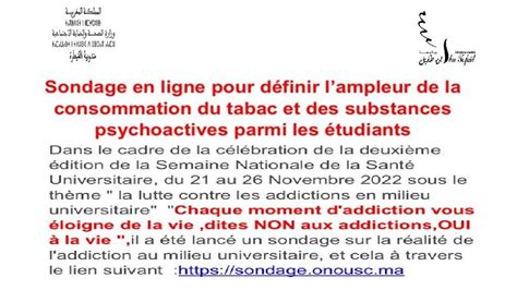 Sondage En Ligne Pour Définir Lampleur De La Consommation Du Tabac Et