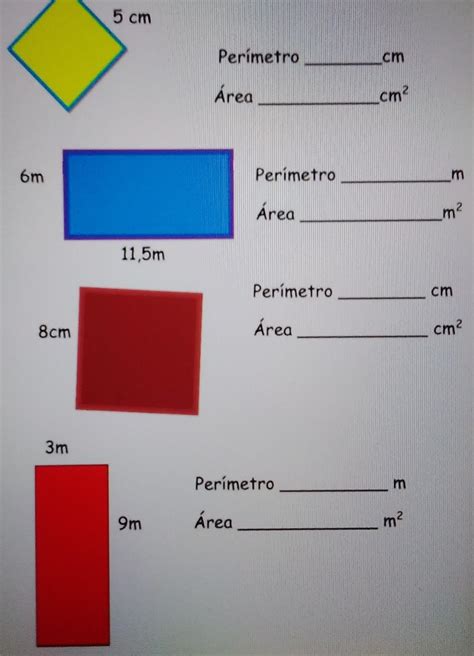 perímetros y áreas cuadrado rectángulo triángulo calcula el perímetro