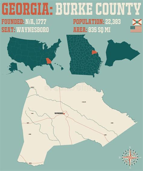 Map of Burke County in Georgia Stock Vector - Illustration of road ...