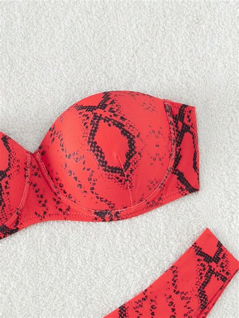 Bañador bikini bandeau con estampado de piel de serpiente push up