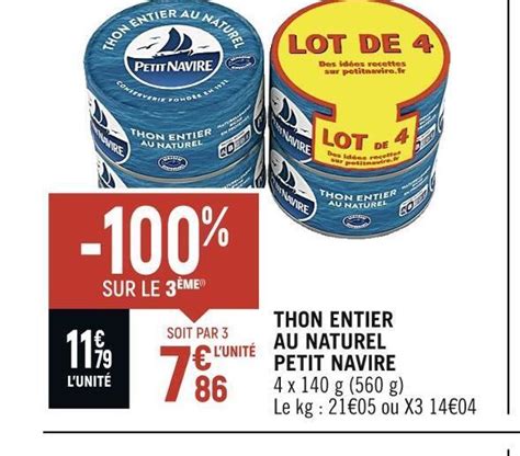 Promo Petit Navire Thon Entier Au Naturel Chez Spar