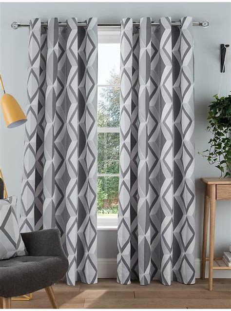 Sleepdown Printed Large Diamond Geo Eyelet Curtains In Grey Home