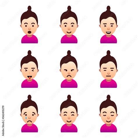 vector face emoticon, set of male emoji character, isolated facial ...