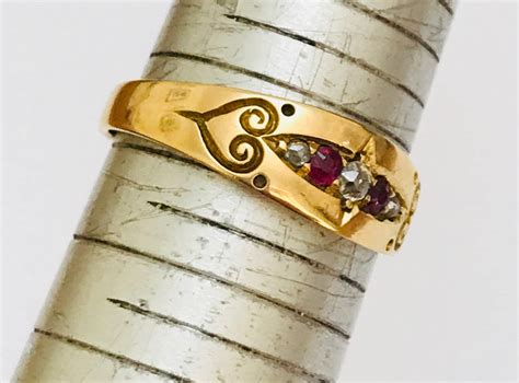 Beautiful Antique Victorian 18ct Gold Diamond And Ruby Gypsy Ring