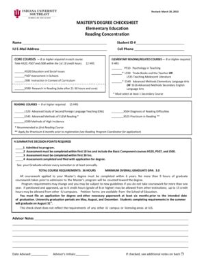 Fillable Online Ius Masters Degree Checksheet Ius Fax Email Print