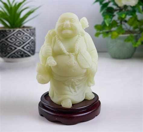 Vintage Chinese Jade Happy Buddha Statue on Wood Base - Etsy