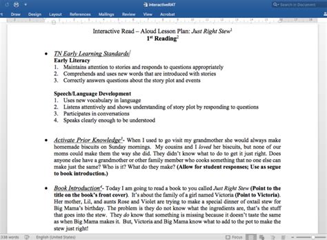 Interactive Read Aloud Lesson Plan Template Edutechspot