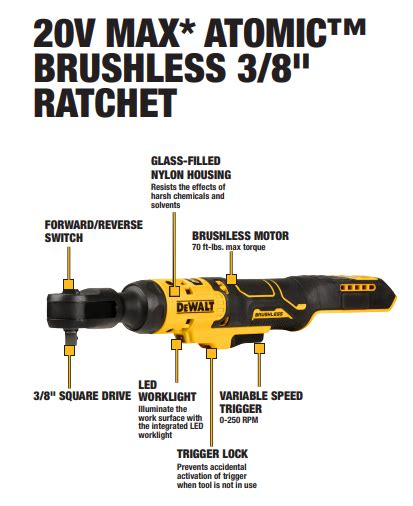 DEWALT ATOMIC COMPACT SERIES 20V MAX Brushless 3 8 Ratchet Tool