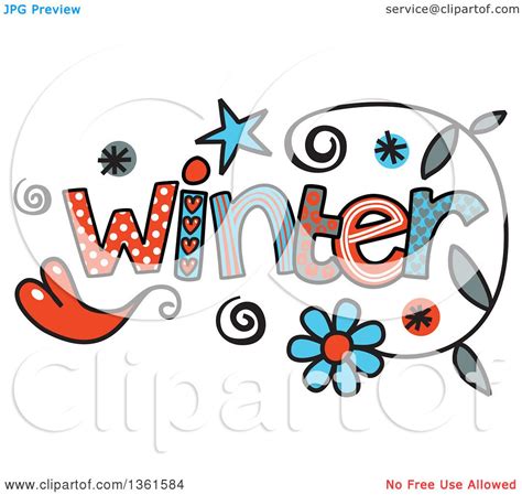 Clipart Of Colorful Sketched Winter Season Word Art Royalty Free