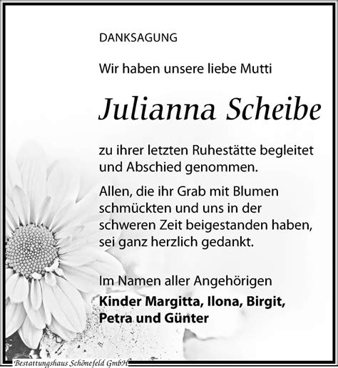 Traueranzeigen Von Julianna Scheibe Trauer Anzeigen De