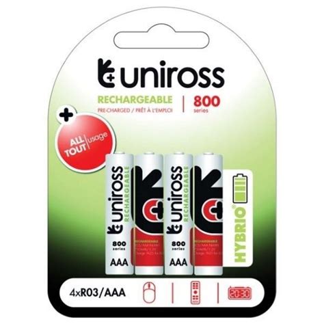 Uniross Hybrio Rechargeable AAA Batteries NiMH 750mAh 4Pack 800 Series