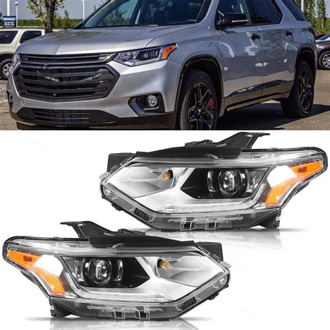 Pair Headlight Fits 2018 2021 Chevy Traverse Hid Xenon Led Drl Chrome Headlamp Ebay