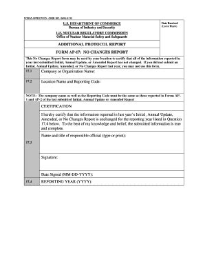 Fillable Online Bis Doc ADDITIONAL PROTOCOL REPORT FORM AP 17 NO