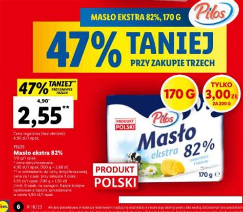 Masło Ekstra 82 PILOS w opakowaniu 170g w cenie 3zł za 200g LIDL