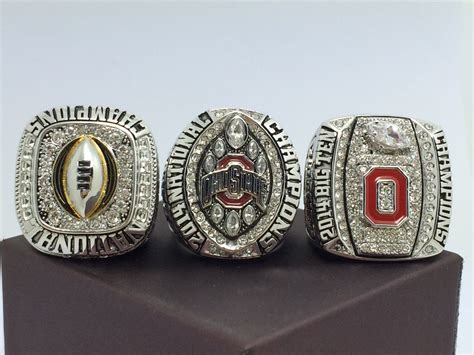 One Set 3pcs 2014 2015 Ohio State Buckeyes National Championship Ring 8 14 Size With Wooden Box