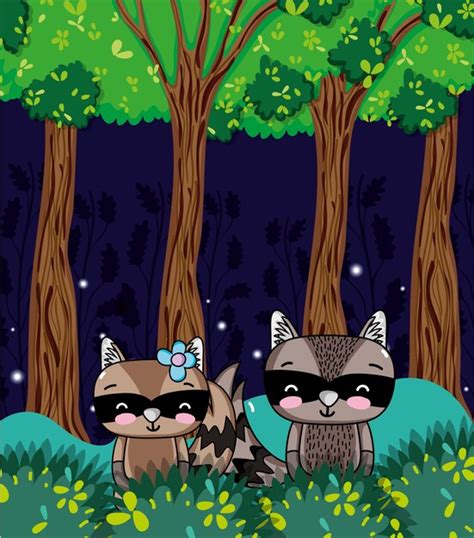 Premium Vector Cute Raccoons Cartoons