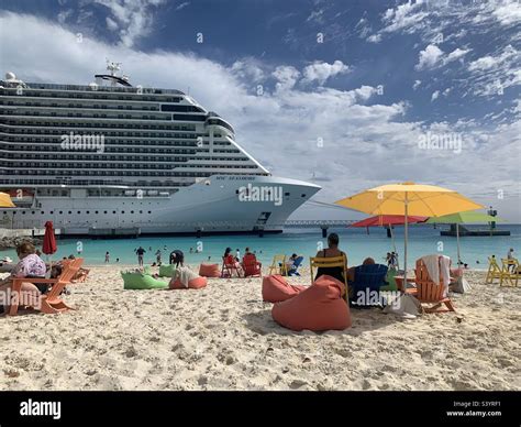 March, 2022, on Lighthouse Beach, Ocean Cay, Bahamas, during a cruise on the. MSC Seashore Stock ...