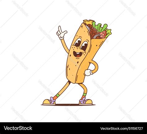 Cartoon retro shawarma groovy character dance Vector Image