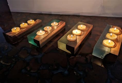 Jade Epoxy Wood Candle Holders Etsy