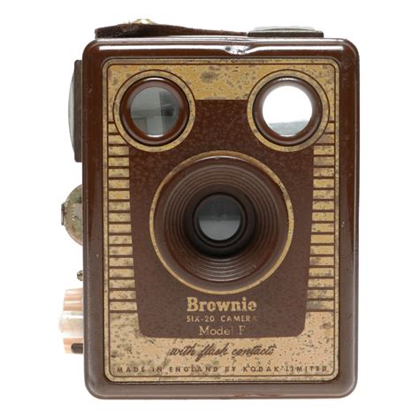 Kodak Brownie Six 20 Model F Box Camera With Flash Contacts Vintage