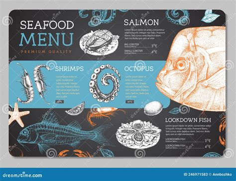 Chalk Drawing Seafood Restaurant Menu Design With Hand Drawing Fish