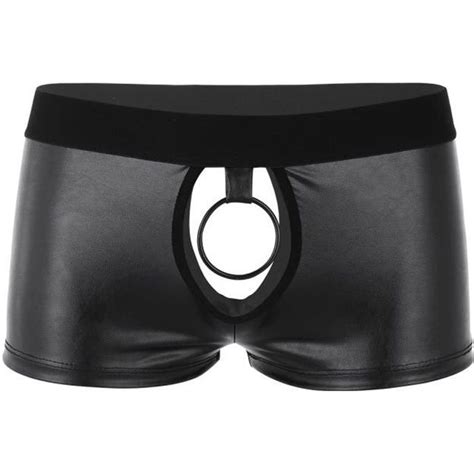 Lingerie Sexy Hot Boxer Ouvert Homme String en Cuir Métal Anneau de