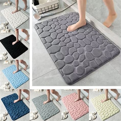 Cobblestone Embossed Bathroom Bath Mat Memory Foam Pad Washable Bath