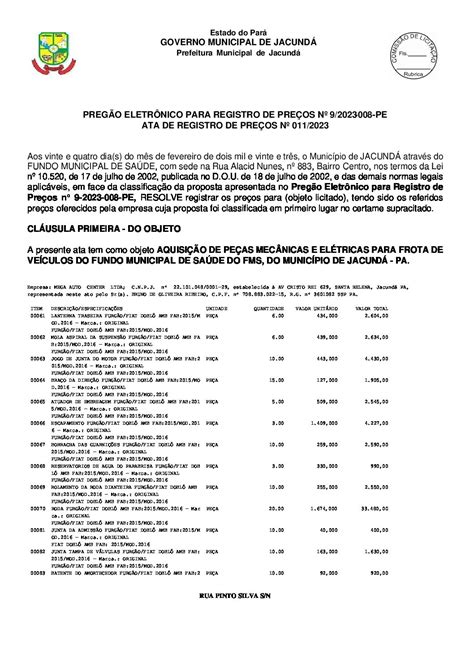 ATA DE REGISTRO DE PREÇO PE 08 PEÇAS SAÚDE ass Prefeitura