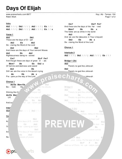 Days of Elijah Chords PDF (Robin Mark) - PraiseCharts