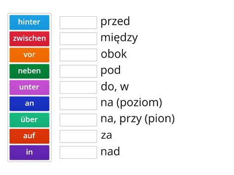 Przyimki miejsca niemiecki Połącz w pary