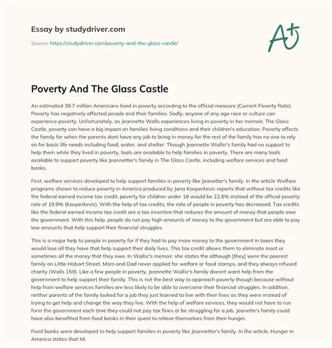 Poverty And The Glass Castle Free Essay Example Studydriver