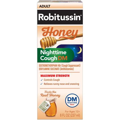 Robitussin Honey Adult Maximum Strength Nighttime Cough Syrup, Real ...