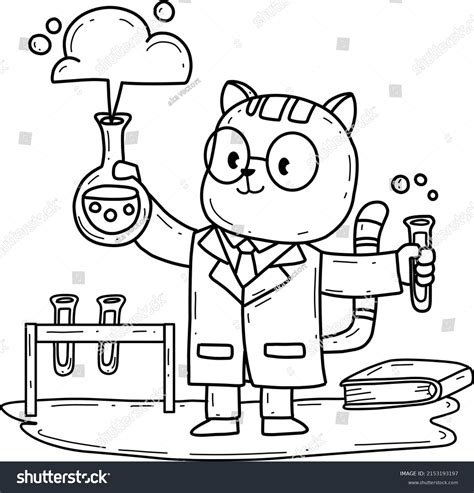 Cartoon Cat Scientist Coloring Book Isolated Stock Vector (Royalty Free ...