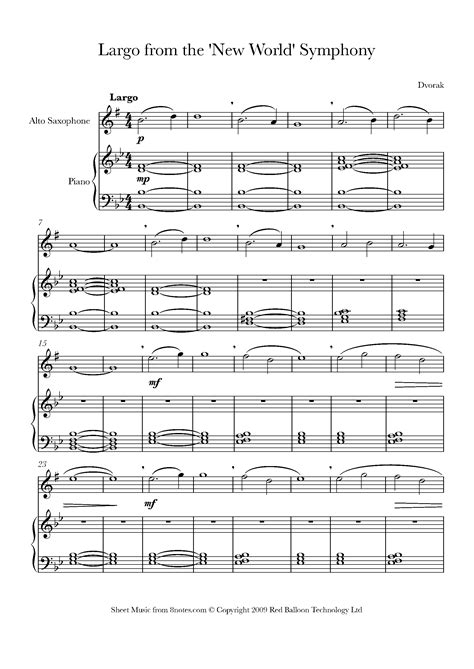 ﻿dvořák Largo From The New World Symphony Sheet Music For Saxophone