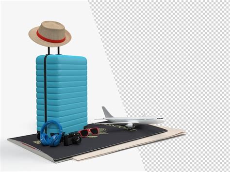 Premium PSD Suitcase With Airplane And Traveler Accessories Essential