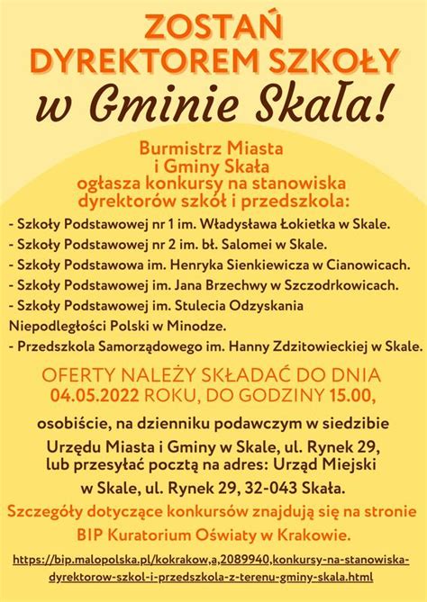 Konkursy Na Dyrektor W Szk W Gminie Ska A Sp Im Jana Brzechwy W