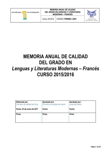 PDF MEMORIA ANUAL DE CALIDAD DEL GRADO EN Lenguas Y 2