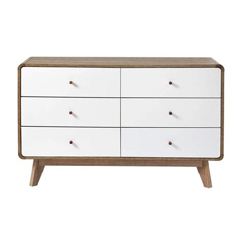 Commode 6 tiroirs décor bois et blanc albura Couleur bois foncé