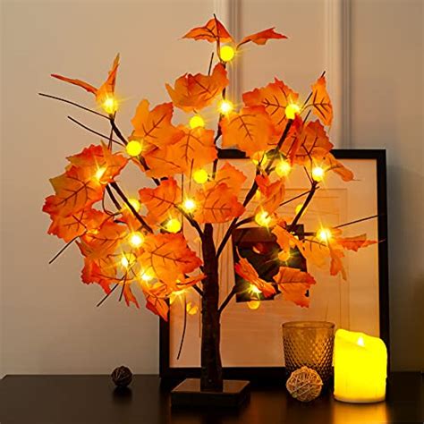 24 Inch Fall Lighted Maple Tree 24 Led Pumpkin Lights Halloween