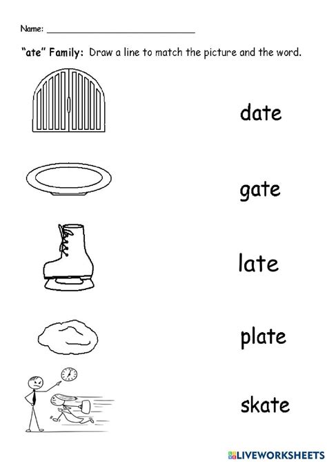 Ate word family interactive worksheet | Word families, School subjects
