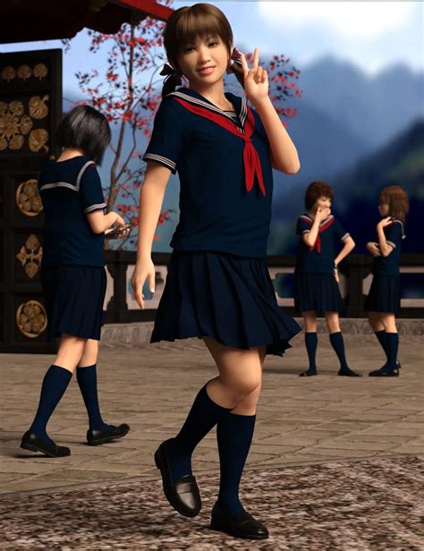 dForce Japanese Sailor Girl Outfit for Genesis 8 Female(s) - dForce