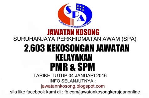 2 603 Kekosongan Jawatan Kosong Suruhanjaya Perkhidmatan Awam SPA