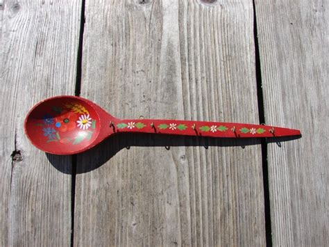 Swedish Vintage Large Wooden Spoon Hanger In Red By Luckytage