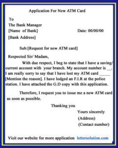 Application For New ATM Card With 5 Formats Letter Solution