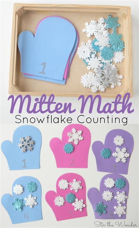 Mitten Math Snowflake Counting for Preschoolers | Stir The Wonder