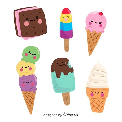 Set De Helados De Estilo Kawaii Vector Premium