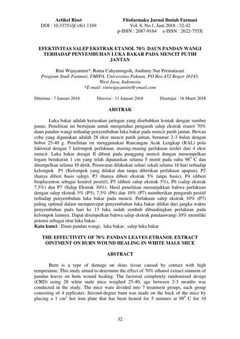 PDF EFEKTIVITAS SALEP EKSTRAK ETANOL 70 DAUN PANDAN WANGI TERHADAP